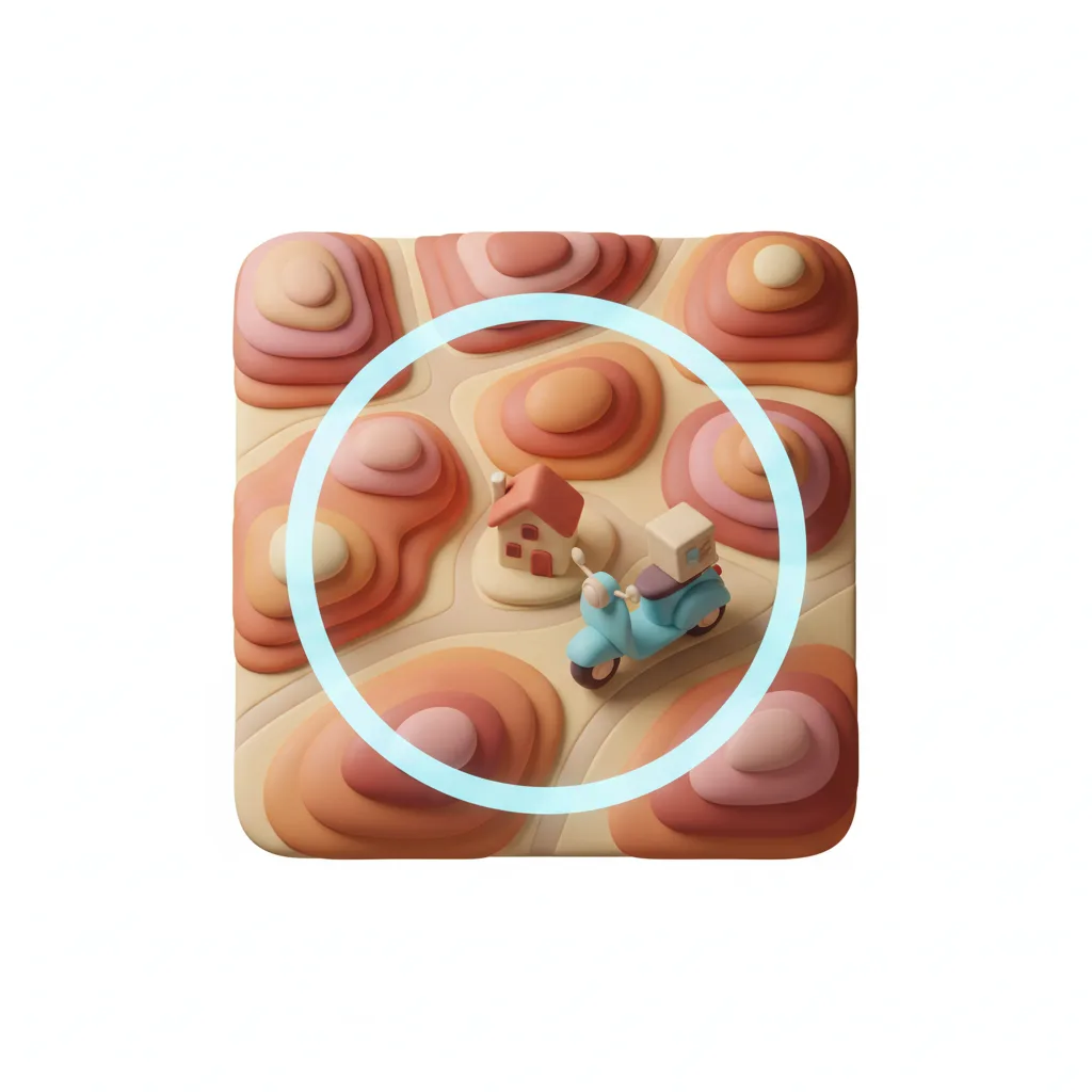 Mapa com raio de entrega destacado