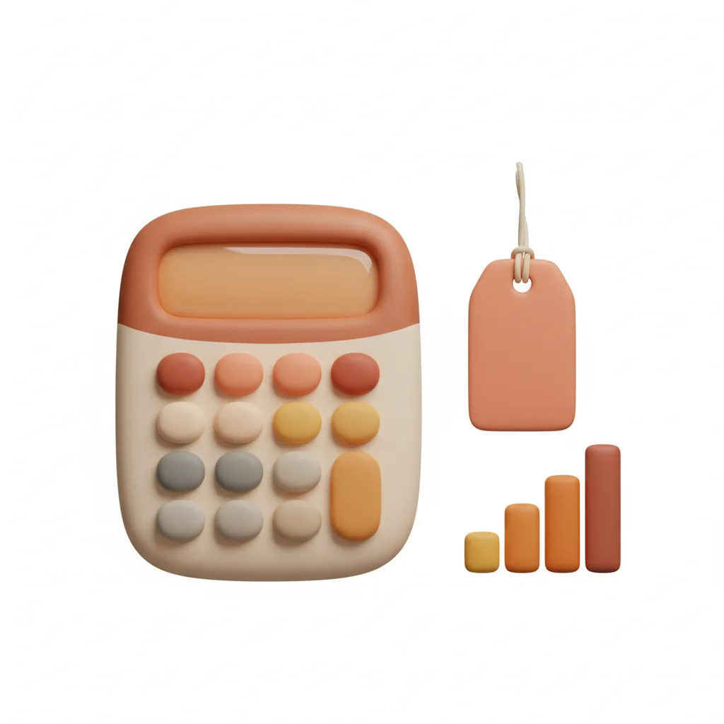 Calculadora e etiqueta de preço ao lado de prato